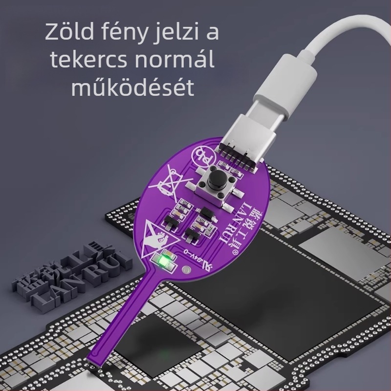 Lan Rui induktivitás-detektor mobiltelefonos alaplap javításához és diagnosztikához; származás Shenzhen, Kína; alkalmazási terület: elektromos eszközök