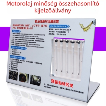 Autóolaj viszkozitás-érzékelő és minőségi összehasonlító – folyadékáramlás-teszt eszköz, bemutató állvány