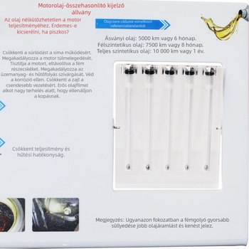 Autóolaj viszkozitás-érzékelő és minőségi összehasonlító – folyadékáramlás-teszt eszköz, bemutató állvány