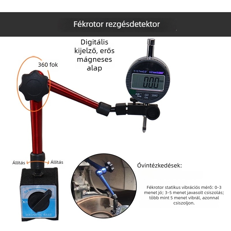 Féktárcsa statikus rezgésmérő eszköz digitális kijelzővel, fékegyensúly detektor és deformációs teszt műszer