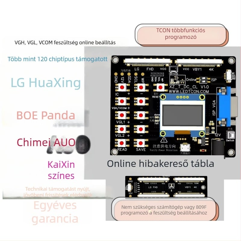 Hordozható tesztelő eszköz logikai panel feszültség-szabályozásához (VGH/VGL/VCOM), online beállítás PC nélkül, offline programozás TV-javításhoz
