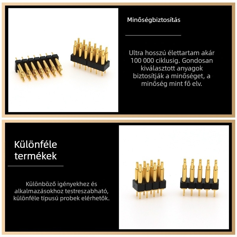 Pogopin csatlakozó, sárgaréz, aranyozott rugós csap, patch típusú, okosóra és Bluetooth headsethez, vezető töltőcsap