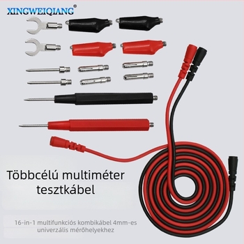 16‑in‑1 Multiméteres tesztvezető készlet banános csatlakozóval, Kombinált tesztkábel, Modell 2020032510, Fém + ragasztó kivitel