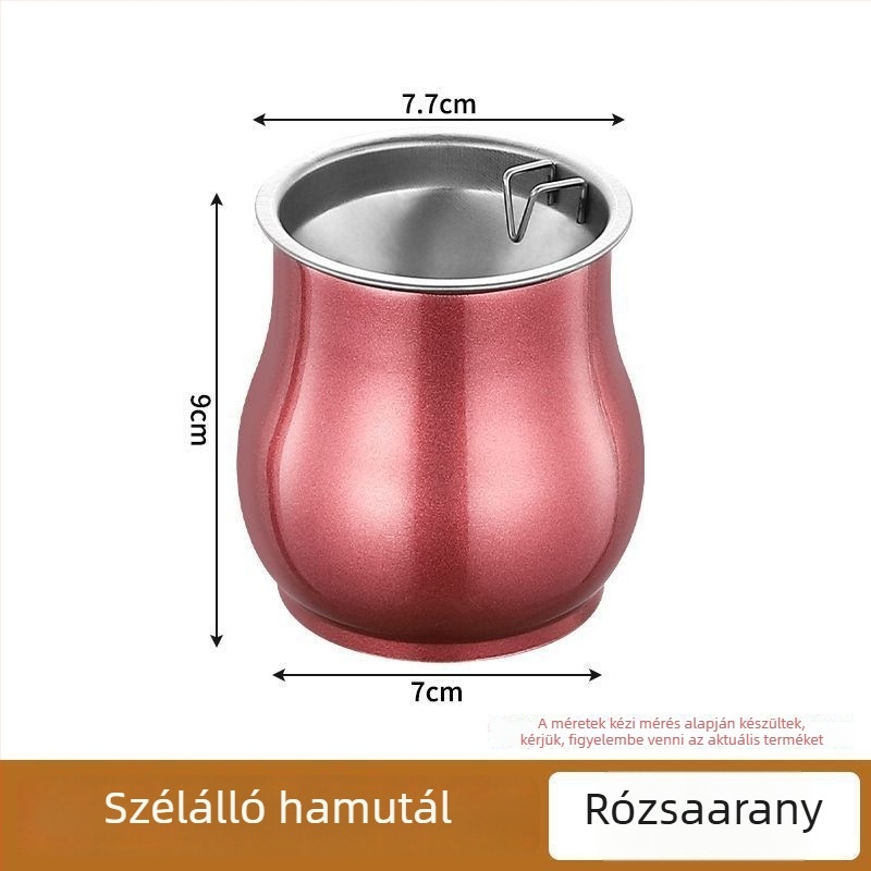 Rozsdamentes acélból készült szélvédett hamutartó fedővel és tárolási funkcióval.