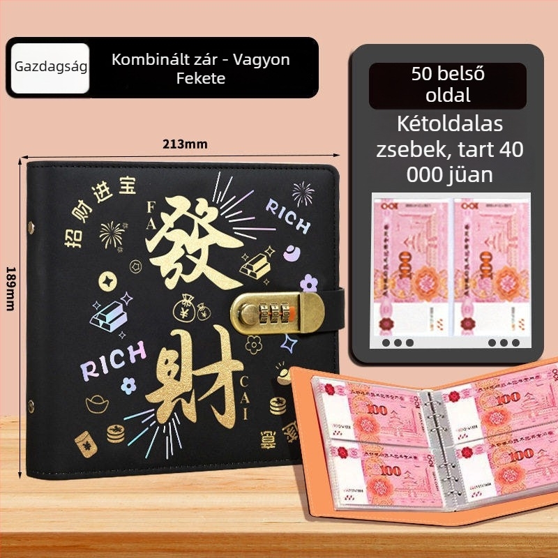 Készpénz-tároló könyv jelszavas zárakkal - Nagy kapacitású, levehető oldalakkal