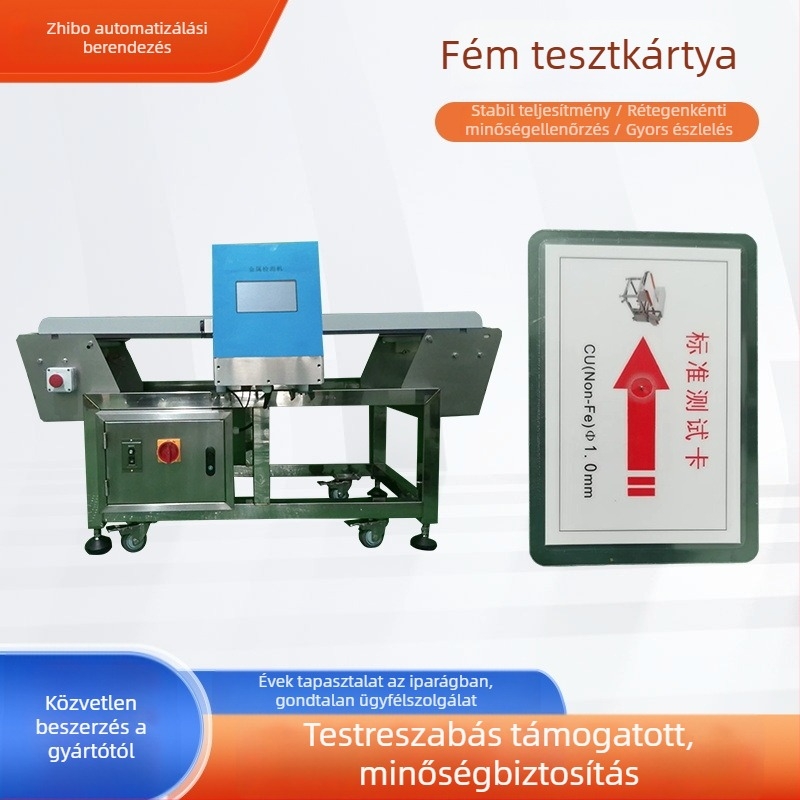 Kalibráláshoz készült fémdetektor-tesztkártya rozsdamentes acélból, hang- és fényriasztással.