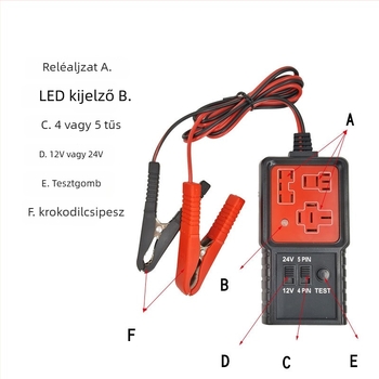 LED autórrelé teszter, 4/5 tűs, 12V-24V, nagy precizitás