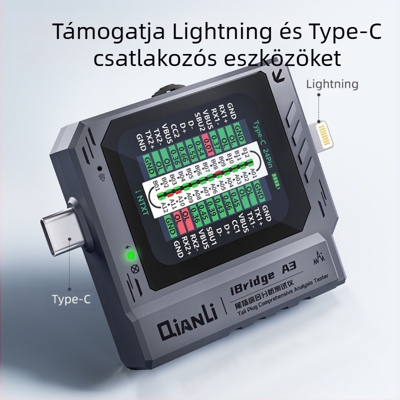 Potential iBridgeA3 USB-C Port Automatikus Detektor mobiltelefonokhoz | ABS tokozás | 1 készlet | Telekommunikációs karbantartás Apple/Huawei/Xiaomi