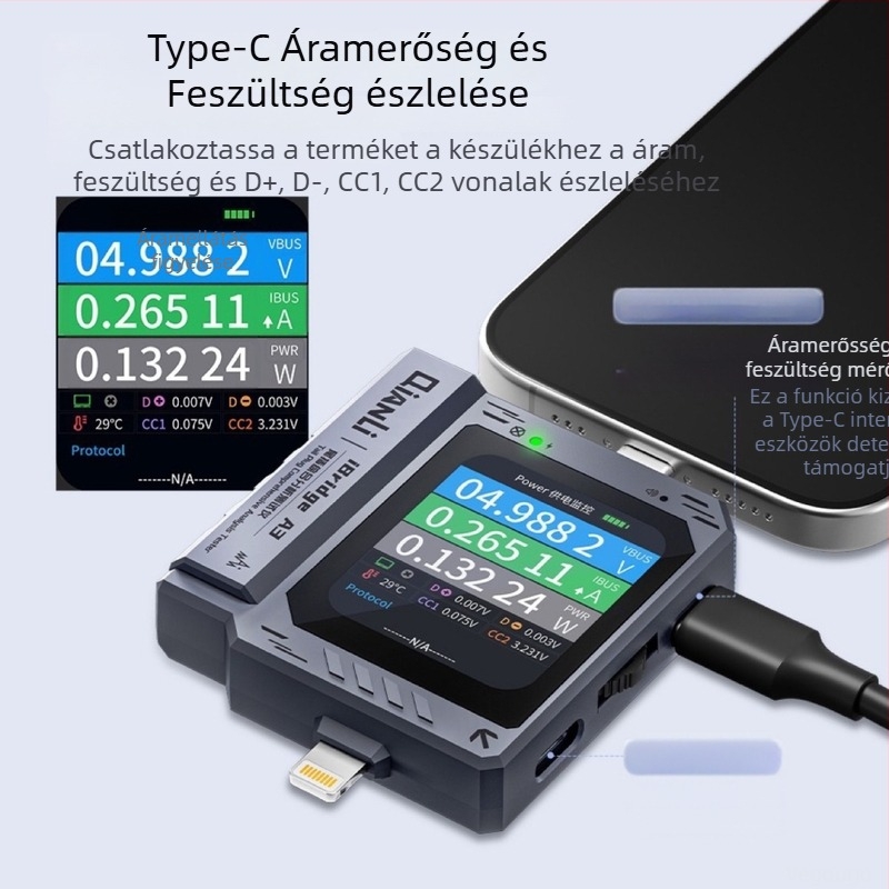 Potential iBridgeA3 USB-C Port Automatikus Detektor mobiltelefonokhoz | ABS tokozás | 1 készlet | Telekommunikációs karbantartás Apple/Huawei/Xiaomi