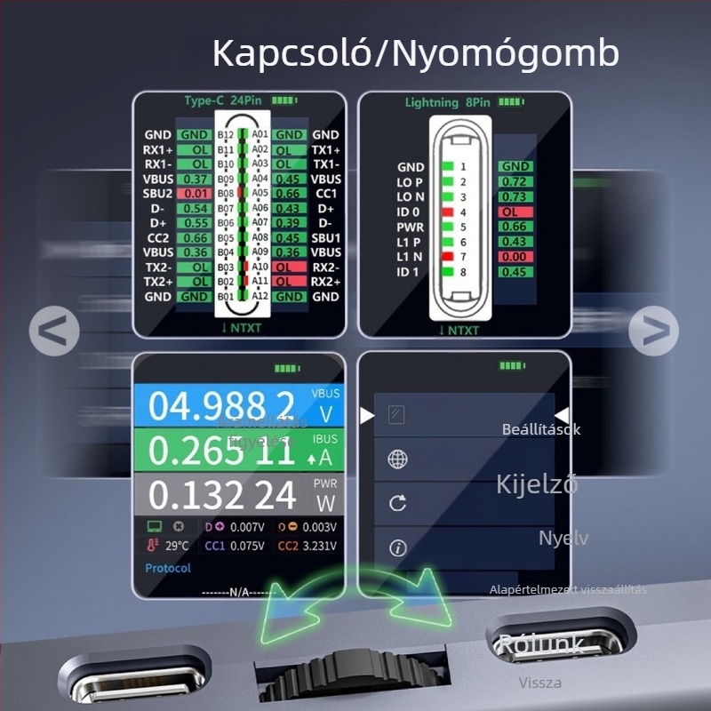 Potential iBridgeA3 USB-C Port Automatikus Detektor mobiltelefonokhoz | ABS tokozás | 1 készlet | Telekommunikációs karbantartás Apple/Huawei/Xiaomi