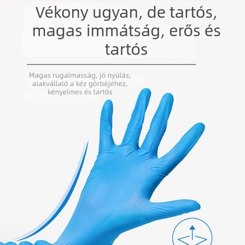 Egyszer használatos nitril kesztyűk, vastagított, hosszabb, vízálló, élelmiszer-minőségű