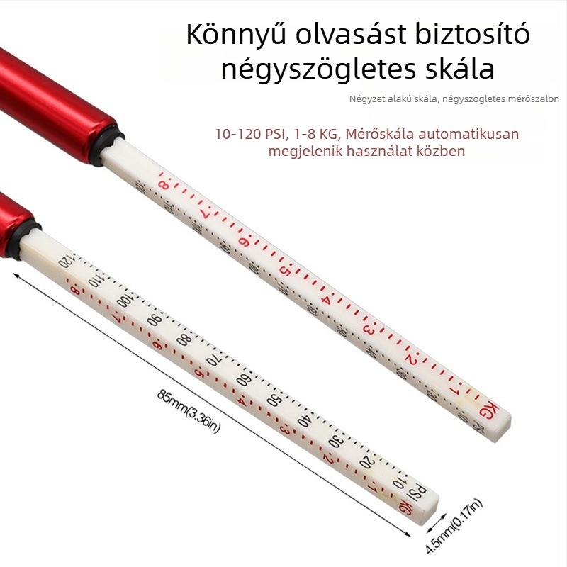 Toll alakú guminyomásmérő, 10–120 PSI, rozsdamentes acélcső és műanyag fej, autókhoz, Xing Wei Qiang
