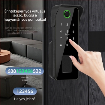 W11 ujjlenyomatos okoszár külső ajtókhoz – vízálló, hozzáférés jelszóval, ABS+fém; alkalmas üveg-, fa-, fém- és keretes ajtókhoz