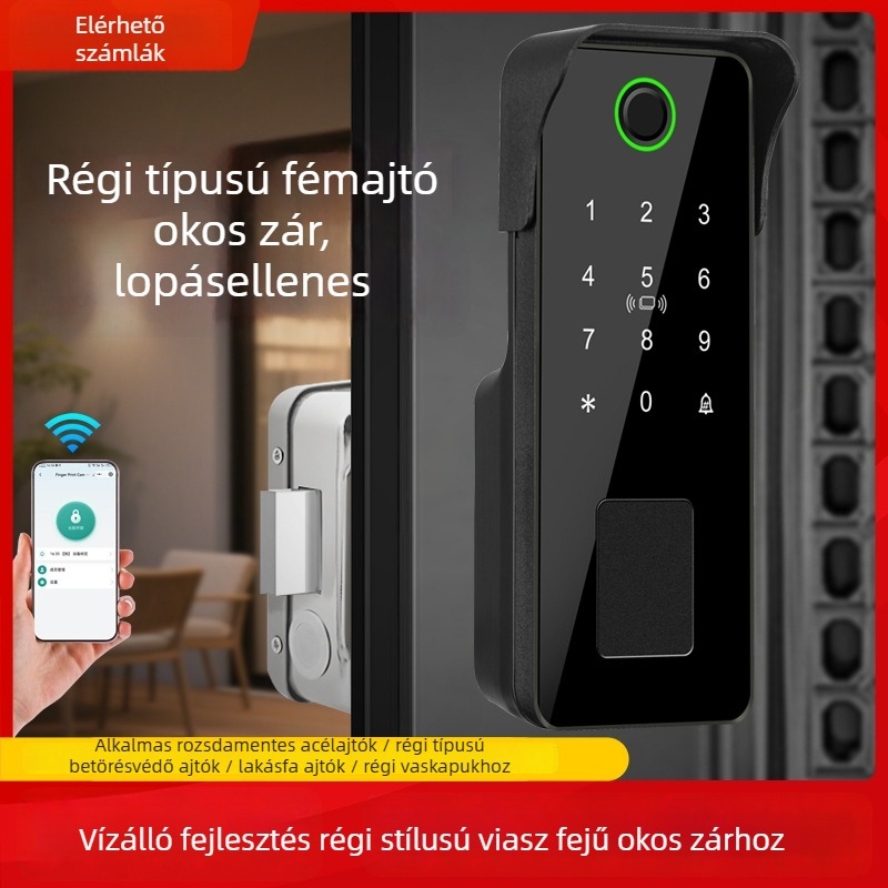 W11 ujjlenyomatos okoszár külső ajtókhoz – vízálló, hozzáférés jelszóval, ABS+fém; alkalmas üveg-, fa-, fém- és keretes ajtókhoz