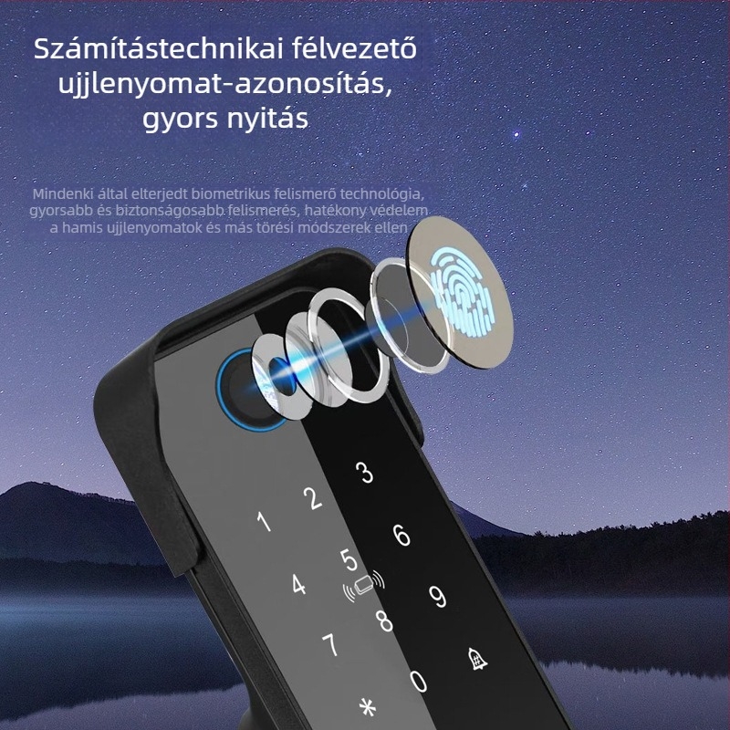 W11 ujjlenyomatos okoszár külső ajtókhoz – vízálló, hozzáférés jelszóval, ABS+fém; alkalmas üveg-, fa-, fém- és keretes ajtókhoz
