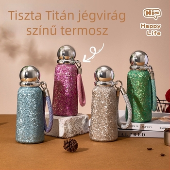 Tiszta titánból készült izolált pohár antibakteriális védelemmel, hőmérsékletzáró funkció, hordozó zsinórral, 6–12 órás szigetelés