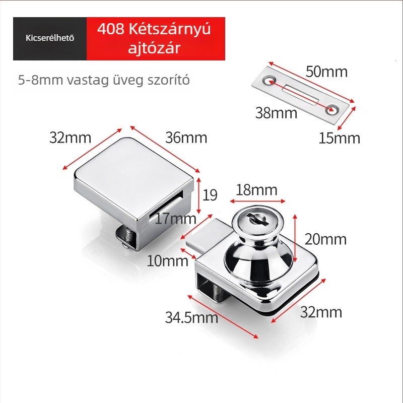 Lyukasztás nélküli zár szekrényajtóra, rozsdamentes acélból, modell XQZ001, modern minimalista dizájn