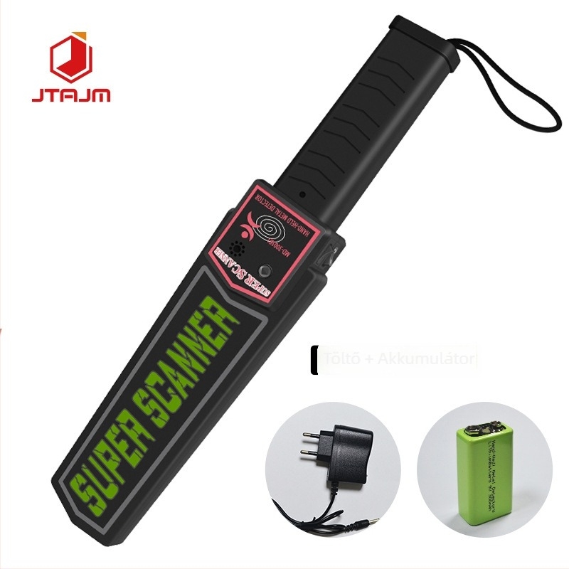JTAJM MD-3003B1 kézi fémdetektor, hordozható biztonsági eszköz akusztikus–optikai és vibrációs riasztással, detektálási tartomány ≥6 cm