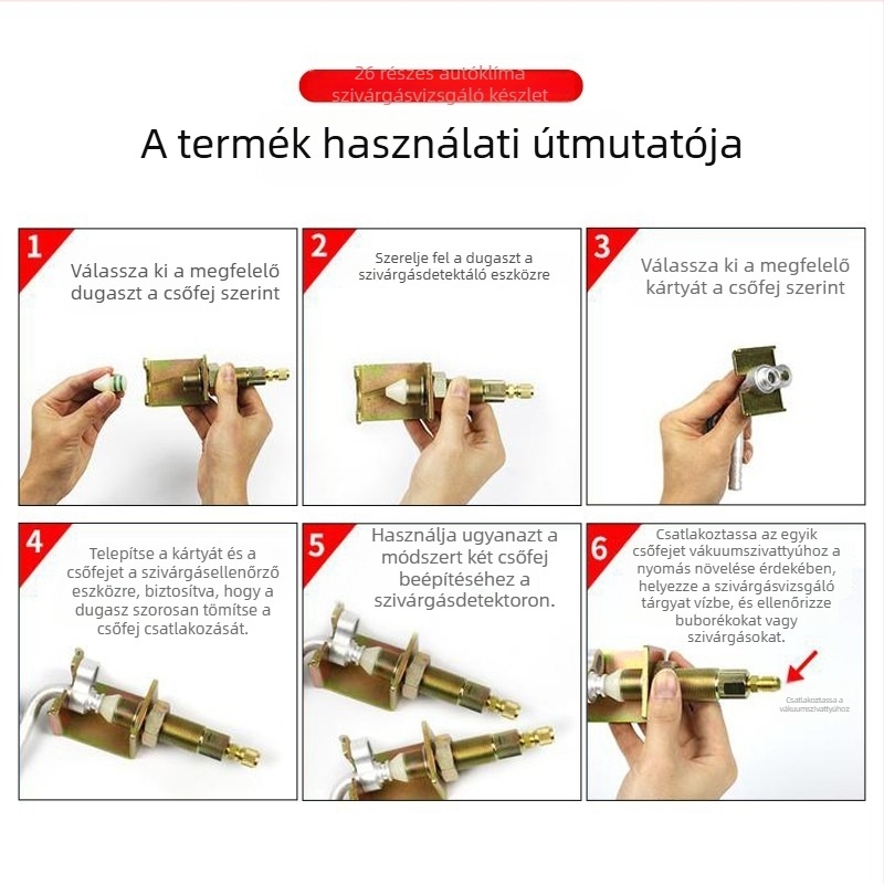 Autóklíma szivárgásdetektáló eszköz – ötvözetből készült test; márka Mussen hall; autójavítás.