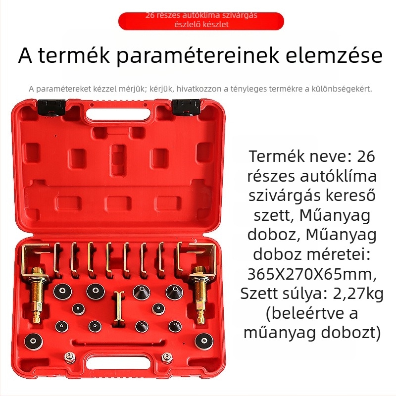 Autóklíma szivárgásdetektáló eszköz – ötvözetből készült test; márka Mussen hall; autójavítás.