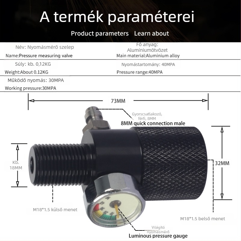 Nyomáspróba szelep • 40 MPa • M18x1.5 menet • Alumíniumötvözet • Terheléses teszthez
