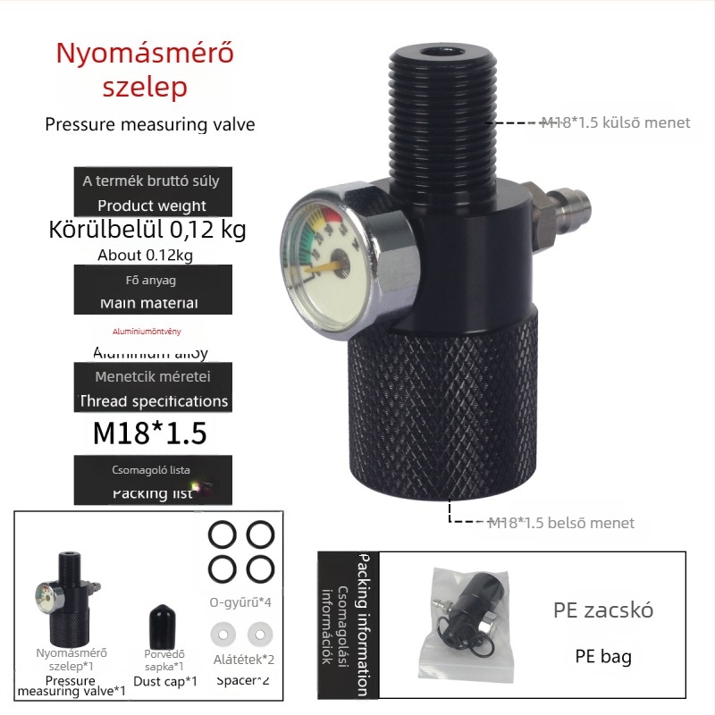 Nyomáspróba szelep • 40 MPa • M18x1.5 menet • Alumíniumötvözet • Terheléses teszthez