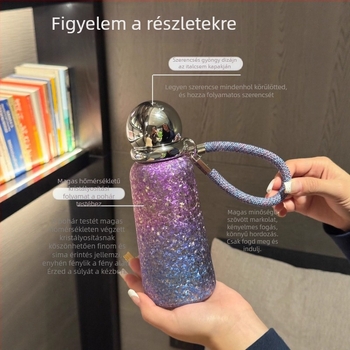 Titánium szigetelt termosz pohár, belső és külső titan, 6–12 órás hőmegőrzés, hordozó zsinórral, csavaros kupakkal