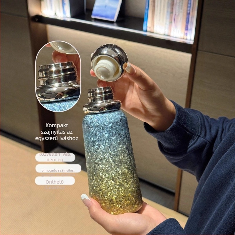 Titánium szigetelt termosz pohár, belső és külső titan, 6–12 órás hőmegőrzés, hordozó zsinórral, csavaros kupakkal
