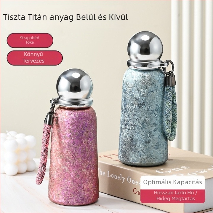 Titánium szigetelt pohár, 6–12 óra hőmérsékletfenntartás, csavaros fedél, hordozható, ajándékcsomagolás