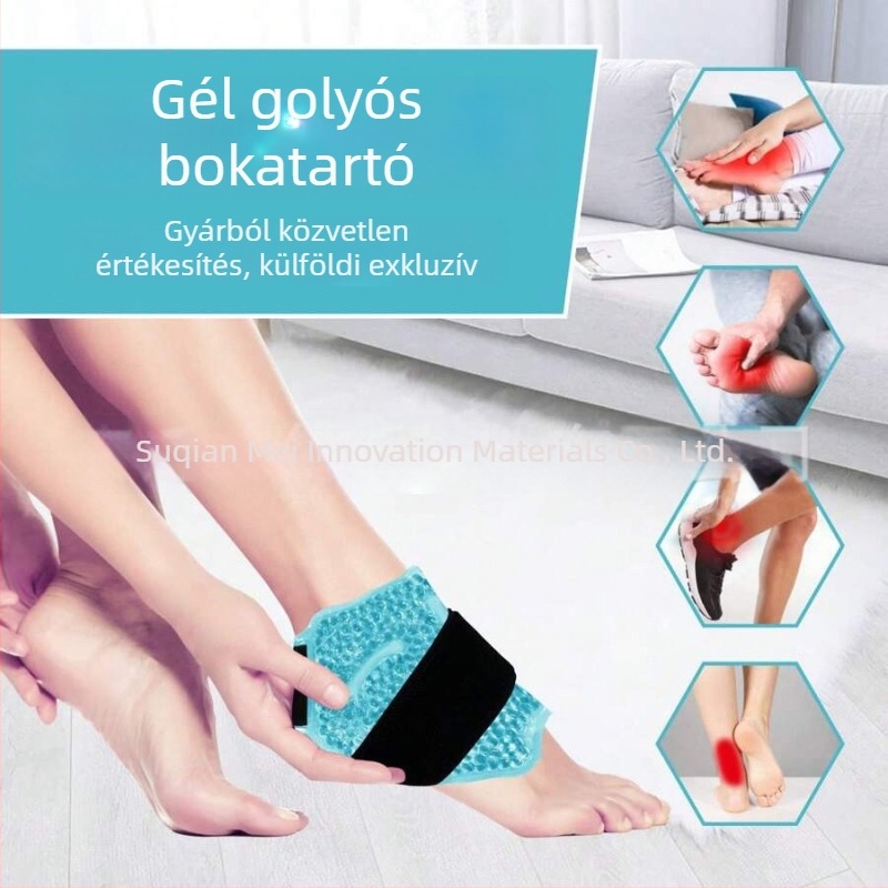 Gél hűtő/meleg kompressziós csomag lábra, bokára és térdre állítható pánttal; Anyagok: gél szemcsék, PVC, flanel; Univerzális használat; Doboz: 20 db