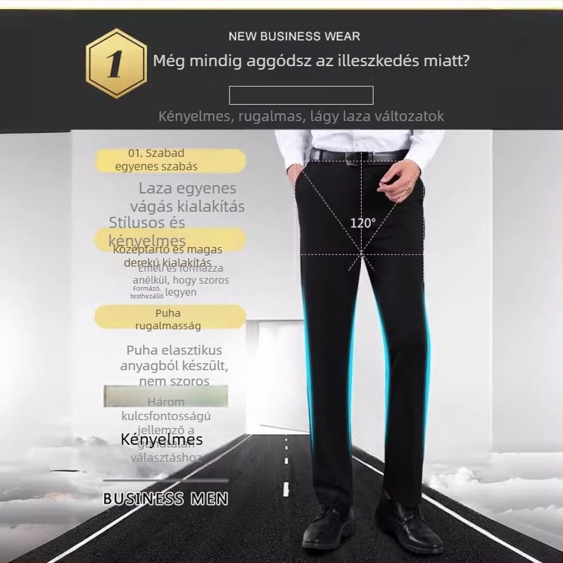 Új őszi-téli férfi öltönynadrág, vastag anyag, vasalásmentes, üzleti stílus, laza szabás, nagy méret, magas derék