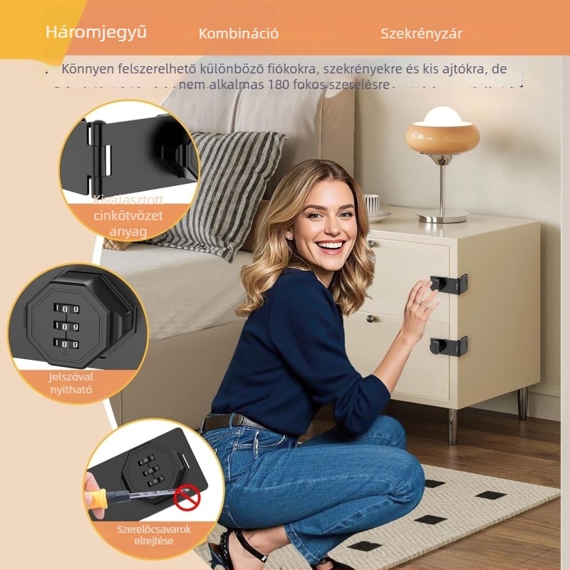 Rightli Yoly jelszavas zárólemez, cinkötvözet, fúrás nélküli telepítés, bútorokhoz, irodai ajtókhoz és fiókokhoz