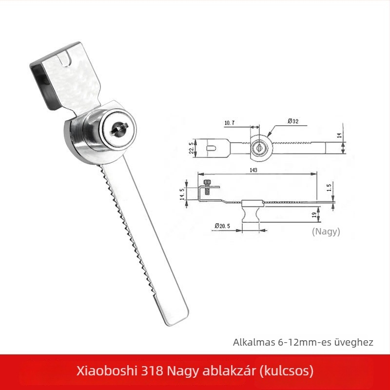 Push-pull üveg vitrín zár, Lixin Hardware, modell 1101, cinkötvözet