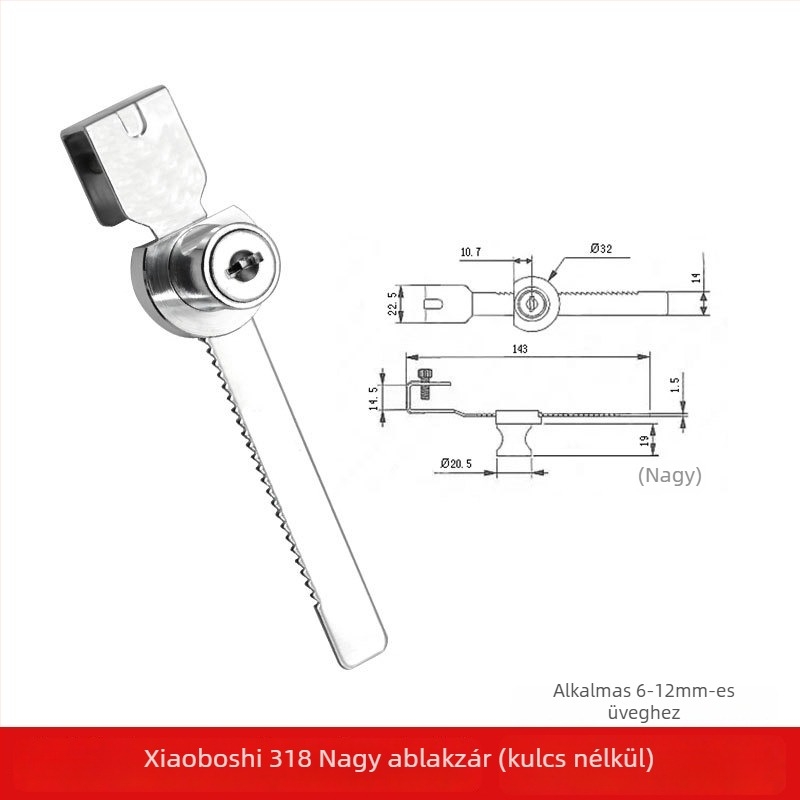 Push-pull üveg vitrín zár, Lixin Hardware, modell 1101, cinkötvözet