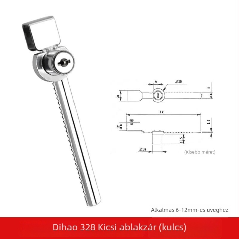 Push-pull üveg vitrín zár, Lixin Hardware, modell 1101, cinkötvözet