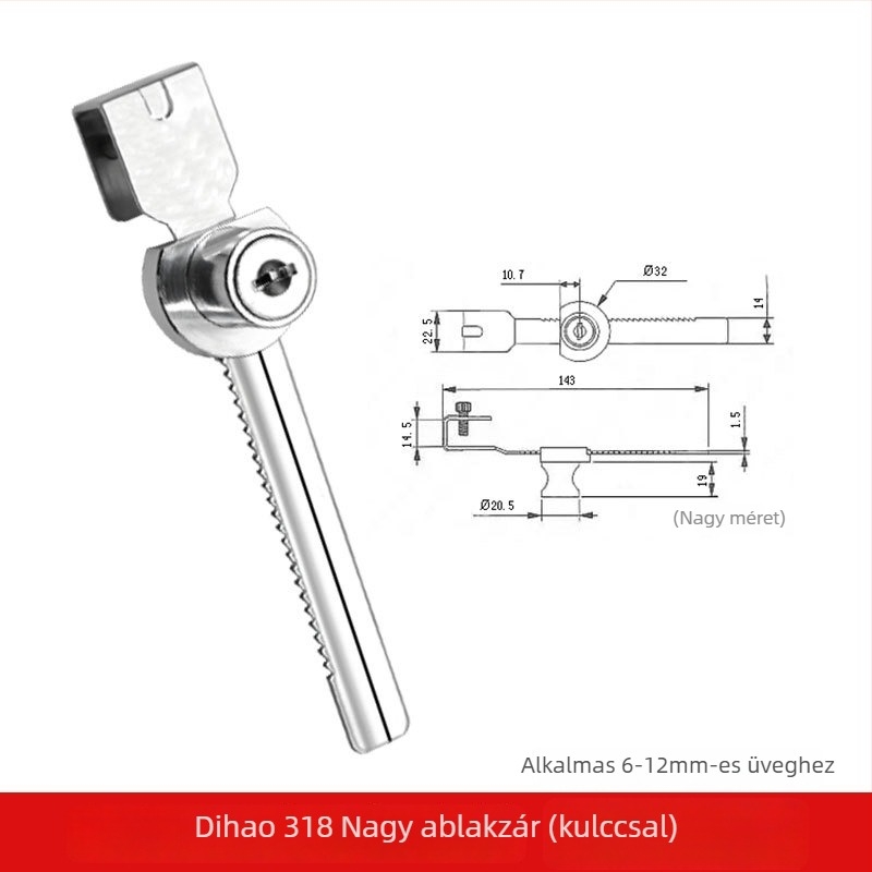 Push-pull üveg vitrín zár, Lixin Hardware, modell 1101, cinkötvözet