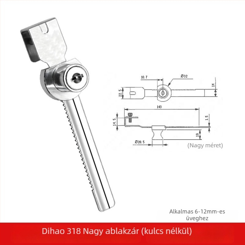 Push-pull üveg vitrín zár, Lixin Hardware, modell 1101, cinkötvözet