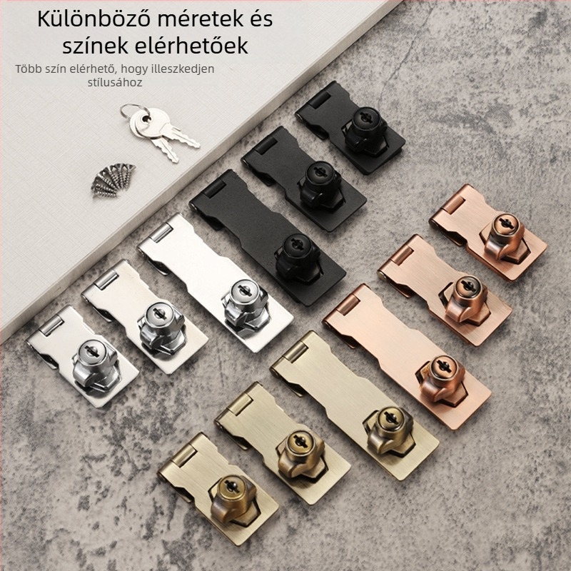 Zárható fiókos tároló szekrény, fúrás nélküli, vastagolt cink-ötvözetes zárlapával; rozsdamentes acél + cink ötvözet; modell Yc – rozsdamentes acél zárlap; alkalmas szekrényekhez, fiókokhoz, íróasztalokhoz és irodai használatra; modern minimalista stílus