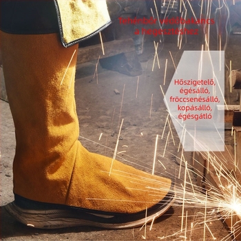 Szerelő láb- és lábszárvédő, két réteg szarvasmarha bőrből, hőszigetelés, fröccsenésálló, tűzálló