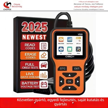 V500 Autódiagnosztikai eszköz OBD2-hez — olvassa és törli a hibakódokat, diagnosztikai szkenner, feszültség 8–36V, működési hőmérséklet 0–50°C