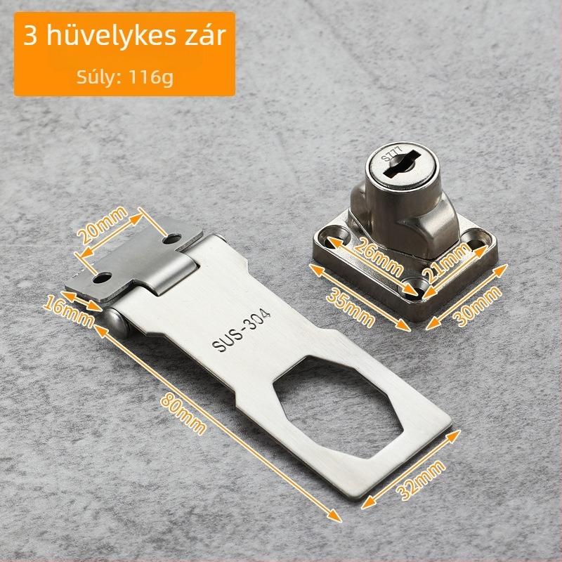 HS-304 SP 304 rozsdamentes acélból készült fúrás nélküli anti-tolvaj zár; Super C dizájn; alkalmas szekrényajtókra, fiókokra, hűtőajtókra, cipőszekrényekre és irattárakra.