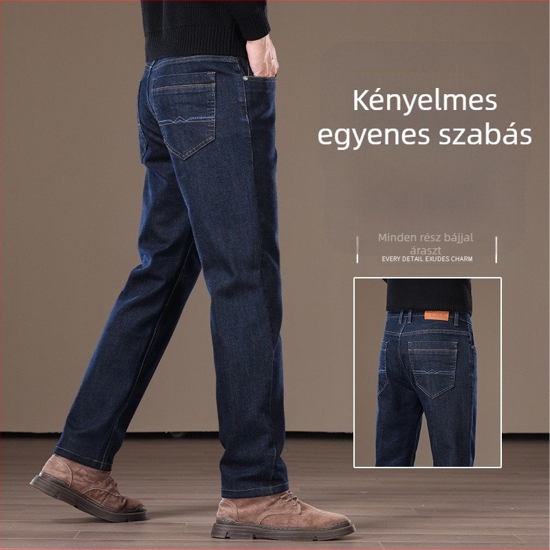 Férfi pamut-stretch farmer, egyenes szabás, középmagas derék, zipzár, mikro-elasztikusság, 2025 téli kiadás