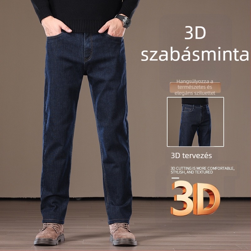 Férfi pamut-stretch farmer, egyenes szabás, középmagas derék, zipzár, mikro-elasztikusság, 2025 téli kiadás