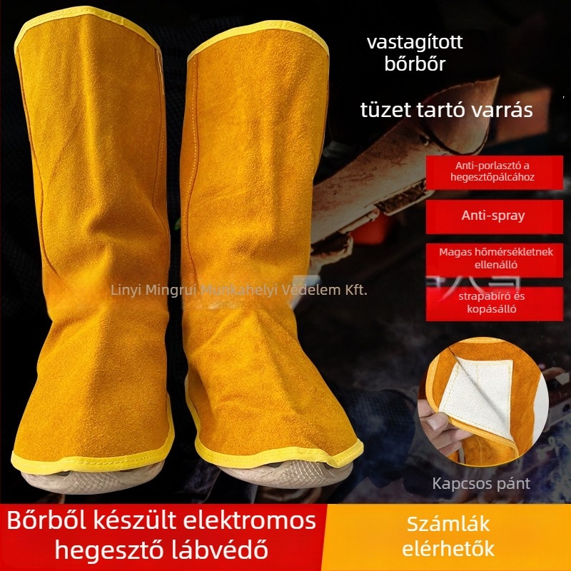 Marhabőr hosszú lábvédők hegesztőknek – hőálló, kopásálló, megerősített, tűzálló, fröccsenés elleni védelem és hőszigetelő kialakítás