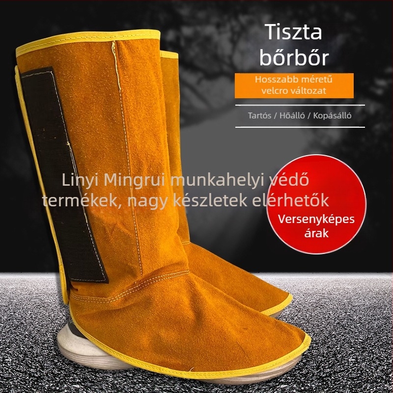 Marhabőr hosszú lábvédők hegesztőknek – hőálló, kopásálló, megerősített, tűzálló, fröccsenés elleni védelem és hőszigetelő kialakítás