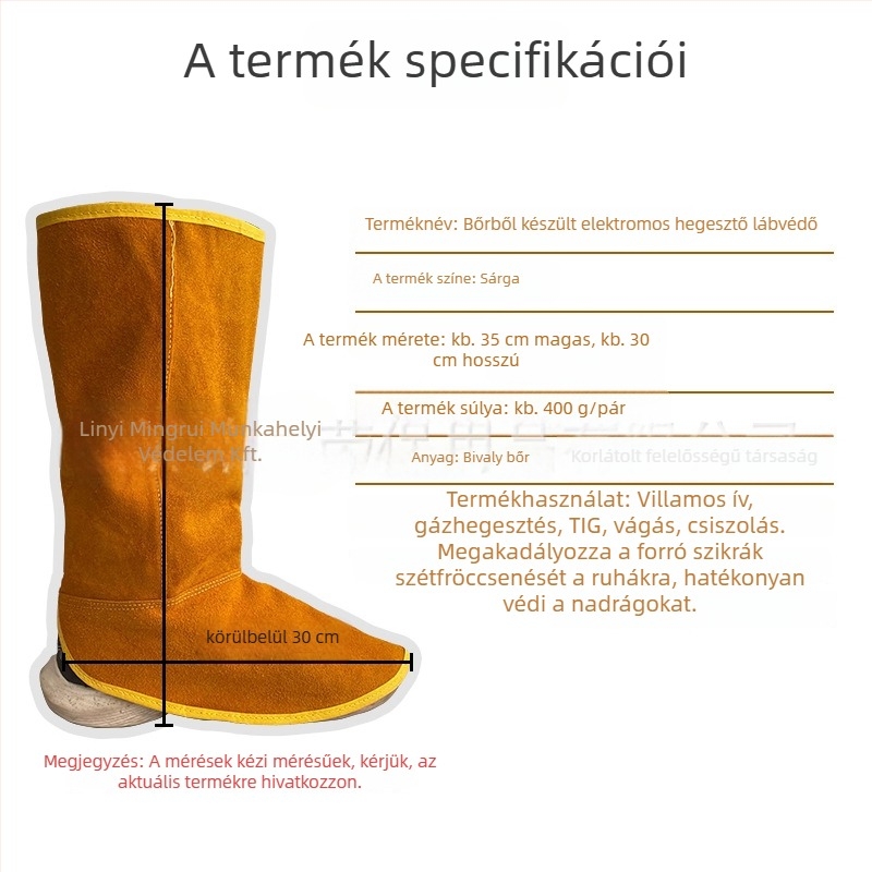 Marhabőr hosszú lábvédők hegesztőknek – hőálló, kopásálló, megerősített, tűzálló, fröccsenés elleni védelem és hőszigetelő kialakítás