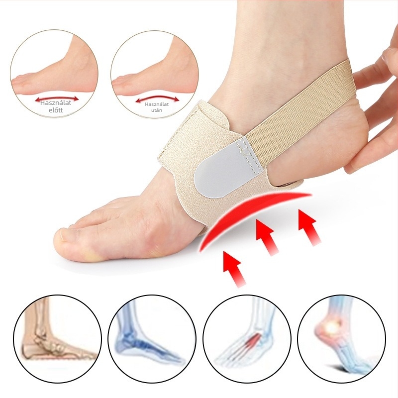 Kényelmes talpbetét állítható boltozat-támogatással és plantár fascia-támogatással lapos lábra; anyagok: szilikon, nylon, SBR, gél; stílus: talptapasz mindennapi viselet; minden évszak