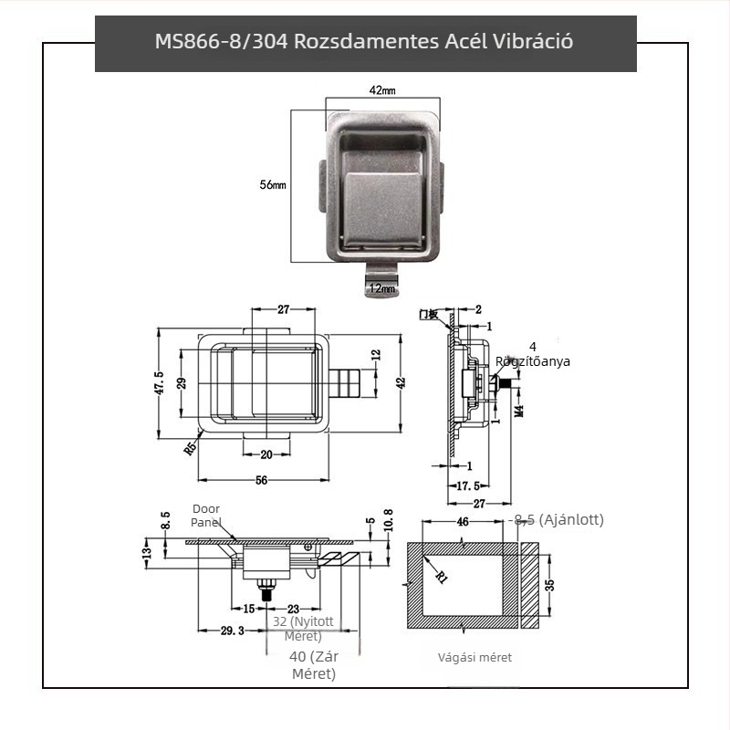 Sea tan MS866-18 Sík doboz zár, húzó típusú teleszkópos beépített zárszerkezet, eszköztartó dobozhoz, 304 rozsdamentes acél panel, szekrényekhez és irodai bútorokhoz, Új kínai stílus
