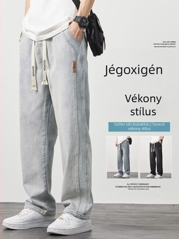 Férfi farmernadrág – retro amerikai stílus, lazán álló egyenes szabás, középső derék, pamut farmer, vékony anyag, tavasz-őszre