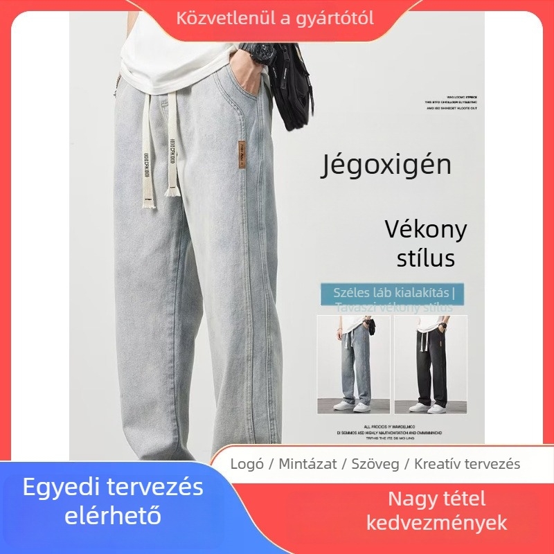 Férfi farmernadrág – retro amerikai stílus, lazán álló egyenes szabás, középső derék, pamut farmer, vékony anyag, tavasz-őszre